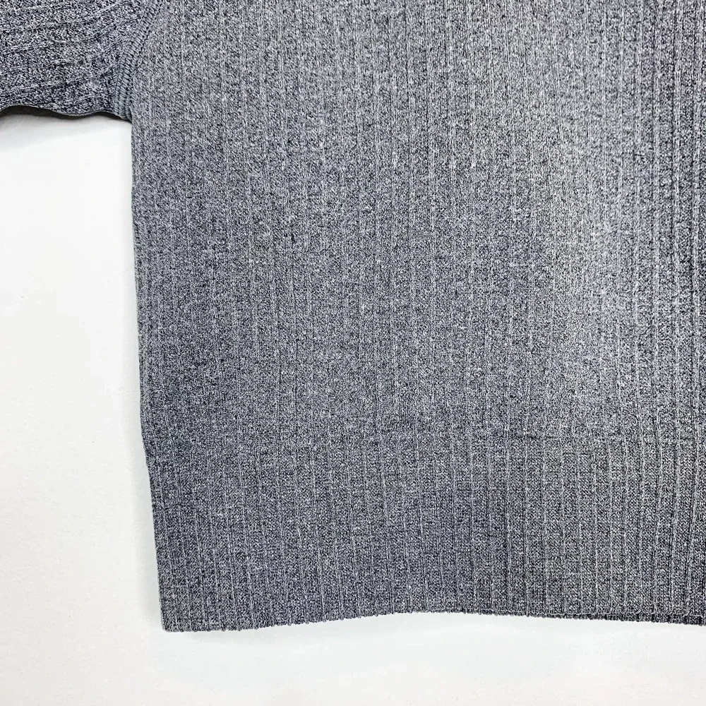 Athleisure crop top compression sports top short sleeves ribbed knit gray - Picture 3 of 6